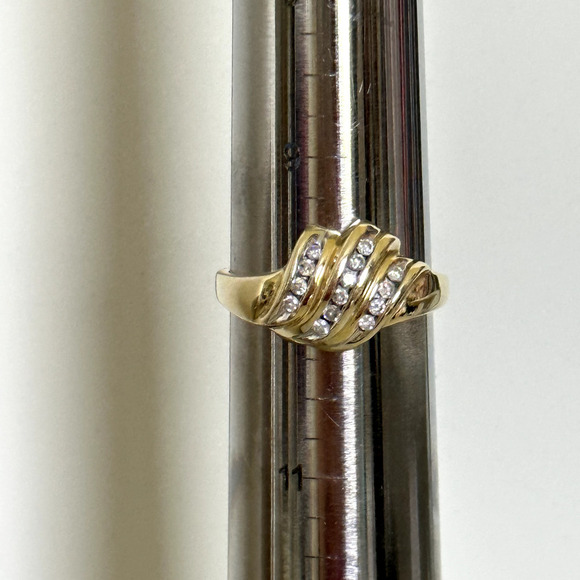 14K Yellow Gold Natural Diamonds Triple Row Wave Ladies Band Ring Size 10 - Picture 10 of 16